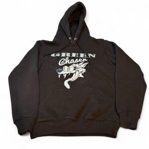 Black cotton Green Chaser 216 Hoodie with a green chaser embroidered design